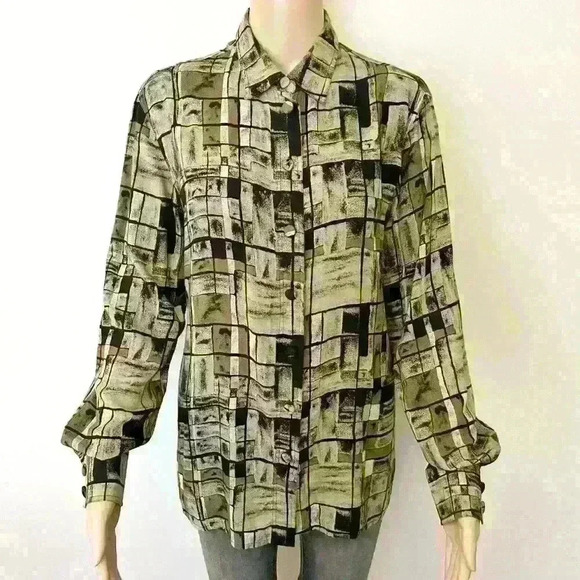 Vintage Boho Artsy Earthy Pattern Oversized Hippie Button Down Shirt Blouse. - Picture 3 of 13